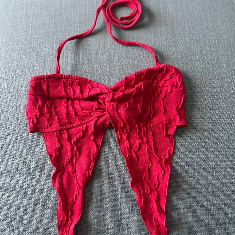 Red Strapless Bow Top